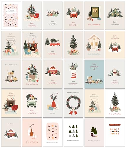 Weihnachtskarten mit Umschlag Set 30 verschiedene Designs - Boho Klappkarten Weihnachtsgrußkarten von Bear and Bee