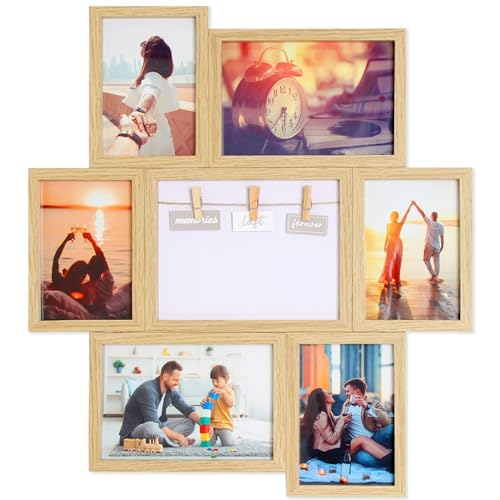 Bear&Cubs Bilderrahmen Collage 7er Set 10x15, 13x18 & 15x19 cm, bilderrahmen für mehrere bilder mit Echtglas, fotocollage bilderrahmen aus MDF-Holz, fotorahmen für mehrere fotos, mehrfach bilderrahmen von Bear&Cubs