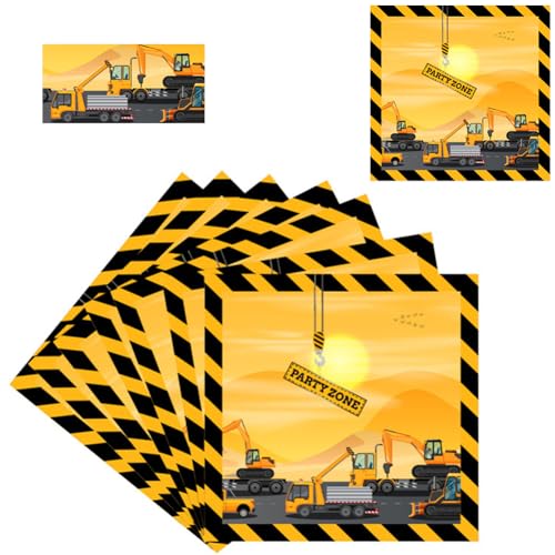 60 Stück Servietten Bagger, Bagger Bulldozer Radlader Servietten für Junge, Buntes Papiergeschirr für den Kindergeburtstag, Quadratisch Bagger Servietten, Thema Baustelle, 33 x 33 cm von Beatific