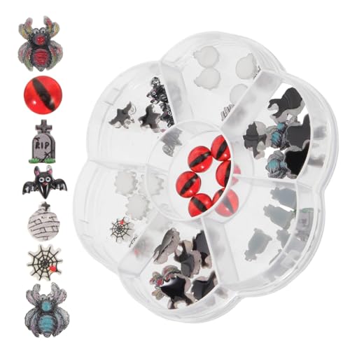 Beatifufu 1 Schachtel Halloween Nail Art Charms Resin Nagelverzierungen mit Geistern Spinnen Fledermäusen Kreative DIY Maniküre Zubehör für Party und Festtagslook von Beatifufu