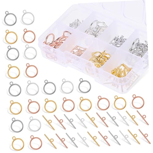 Beatifufu 1 Schachtel Teilig Runde Toggle Verschlüsse T Bar Ring Verbinder für Schmuckherstellung DIY Halsketten Armbänder Schlüsselanhänger Zubehör von Beatifufu