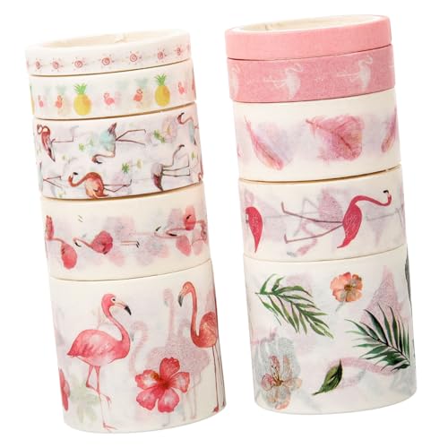 Beatifufu 10 Rollen Vintage Flamingo Washi Tape Dekoratives Verschleißfestes Klebeband für Scrapbooking DIY Bastelarbeiten Journaling Geschenkverpackung Buntes Papierklebeband von Beatifufu