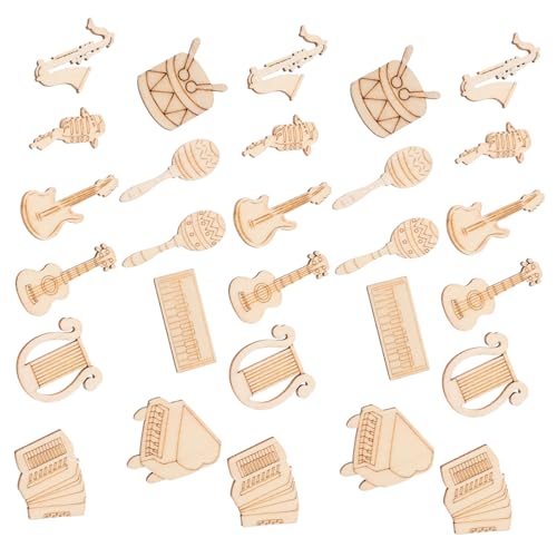 Beatifufu 100 Stück Holzscheiben Musikinstrumente Form Unvollendete Holzplättchen DIY Basteln Naturholz für Kreative Musikdeko und Kinderhandwerk von Beatifufu