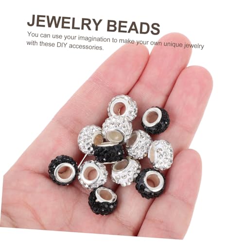 Beatifufu 100 Stück Teiliges DIY Schmuckperlen mit Strassstein einsatz Große Lochperlen in Schwarz und Weiß Vielseitig für Armbänder Halsketten Bastelarbeiten und Schmuckgestaltung von Beatifufu