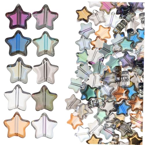 Beatifufu 100 Stück Teiliges Glasstern Perlen in Farben Fünfzackige Transparente und Schimmernde Spacer Perlen für Armband Halsketten und Ohrring Schmuckherstellung Trendige Lose von Beatifufu