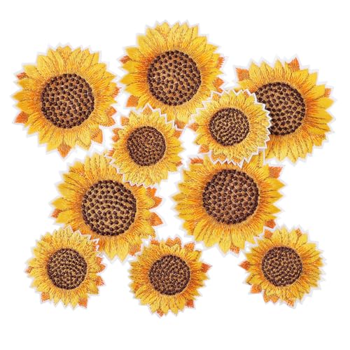 Beatifufu 10Stücke Sonnenblumen Aufnäher DIY Applikationspatches für Kleidung Rucksäcke Scrapbook Kleine Große Stickdetails für Reparaturen von Beatifufu