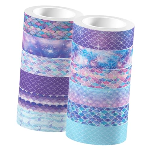 Beatifufu 12 Rollen Dekoratives Washi Tape Selbstklebendes Bastelband mit Meerjungfrauen schuppen motiv Transparent Schimmerndes Vielseitiges Scrapbook Klebeband für DIY Tagebücher von Beatifufu