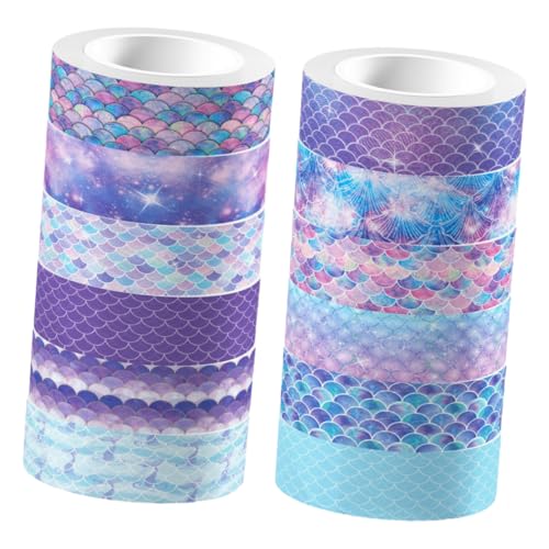 Beatifufu 12 Rollen Mermaid Washi Tape Transparentes Mehrfarbiges DIY Bastelband mit Mermaid schuppen motiv Einfach Abreißbar Haftstark für Scrapbooking Planner und Kreative Papierarbeiten von Beatifufu