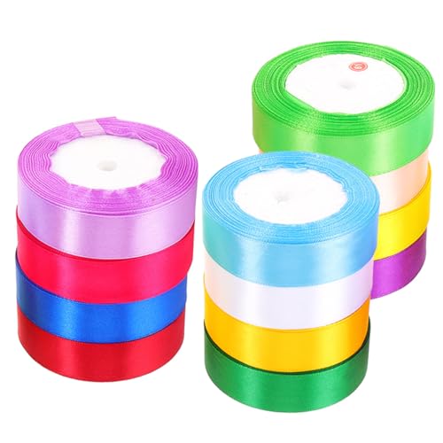 Beatifufu 12 Rollen Teiliges Geschenkband Breit Mehrfarbige Satinbänder aus Langlebigem Polyester für Geschenkverpackung Dekoration DIY und Geburtstagsgeschenke von Beatifufu