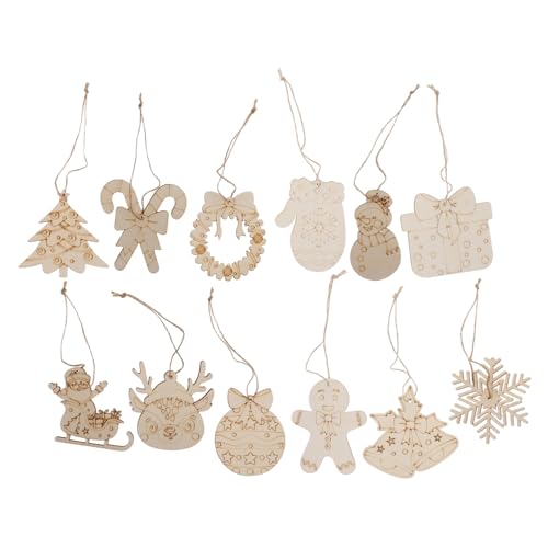 Beatifufu 12 Stück Teiliges Weihnachts-holzanhänger Unbehandelte Blanko-holzstücke mit Bohrung und Juteschnur zum Bemalen Diy-holzornamente für Weihnachtsbaum Dekorationen und von Beatifufu