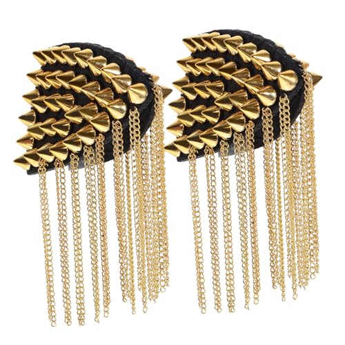 Beatifufu 2 Stück Goldene Schulterklappen mit Nieten und Quasten Modische Punk Epauletten für Damen und Herren Vielseitige Schulterdekoration für Kostüme Bühne Halloween und Cosplay von Beatifufu