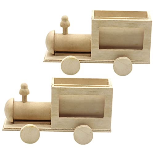 Beatifufu 2 Stück Handbemaltes DIY Holz Zug Stiftehalter Bastelset Holzspielzeug Kreativ Container für Schreibtisch Dekoration von Beatifufu