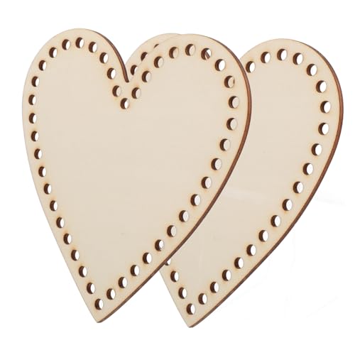 Beatifufu 2 Stück Herzförmiger Mini Holz Korbboden Stabiler Leichter DIY Korb bausatz für Häkeltaschen Perforiertes Design für Festen Stoffhalt Tragbar für Stick Handarbeitsprojekte von Beatifufu
