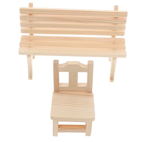 Beatifufu 2 Stück Miniatur Holzbank und Hocker Puppenhaus Zubehör Langlebige Holzmöbel Modell Vielseitige Dekoration für Puppenhaus und Wohnräume von Beatifufu