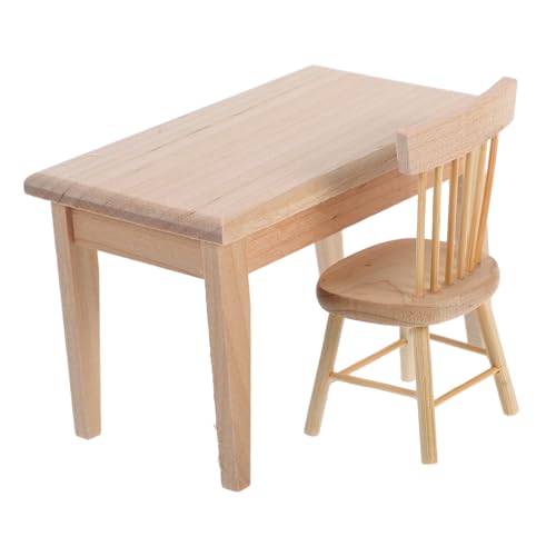 Beatifufu 2 Stück Miniatur Puppenhaus Möbel Set Teiliges Naturholz Tisch und Stuhl Set Realistische Miniaturmöbel für Puppenhaus Esszimmer und Kinderzimmer Zubehör von Beatifufu