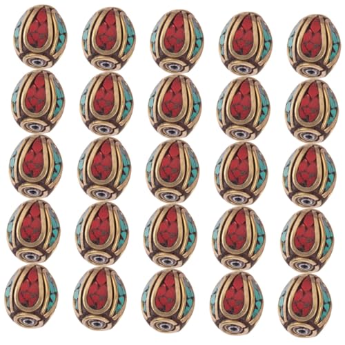 Beatifufu 20 Stück Nepalese Messing Spacer Beads Diy Schmuckperlen mit Türkis Einsätzen für Buddhistische Armbänder und Anhänger Handgemachte Bastelmaterialien von Beatifufu
