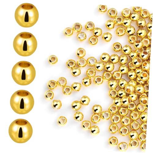 Beatifufu 200 Stück Runde Metallperlen Goldfarbig Glänzend Vorperforiert Für Schmuckherstellung Armbänder Halsketten Diy Bastelperlen Kupfer Abstandsperlen Bulk Pack von Beatifufu