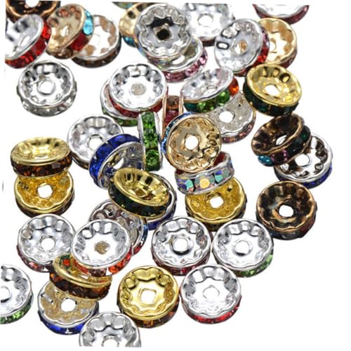 Beatifufu 200 Stück Teiliges Metallperlen Wheel Circle Spacers mit Funkelnden Strass steinen in Lose Schmuck charms für DIY Armbänder Bastelzubehör für Perlenauffädeln und von Beatifufu