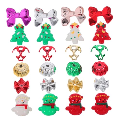 Beatifufu 24 Stück Teiliges Handbemalter Weihnachtsperlen mit Perlkappen Bunte Rot Grüne Spacer Perlen für DIY Handyketten Armbänder Halsketten und Festliche Schmuckherstellung von Beatifufu