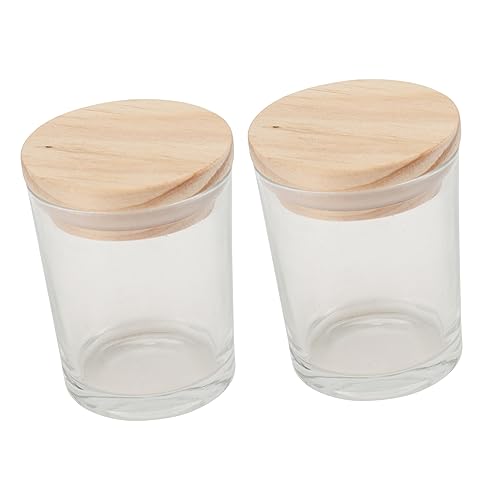 Beatifufu 2Stücke Aromatherapie Kerzenschale DIY Kerzenbehälter mit Holzdeckel Transparente Glaskerzen für Schlafzimmer Wohnzimmer und Büro von Beatifufu