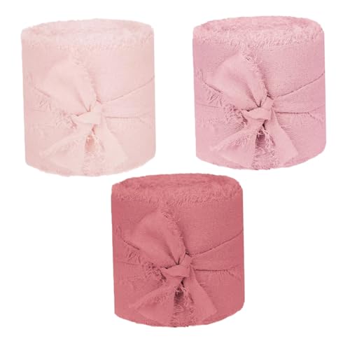 Beatifufu 3 Rollen Breites Fransen-chiffonband À Seidiges Satinband in Rosatönen für Hochzeits-einladungen Brautstrauß Dekoration DIY Geschenkverpackungen und Blumengirlanden von Beatifufu