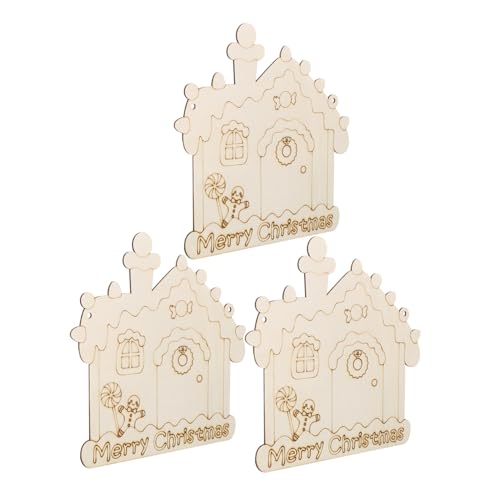 Beatifufu 3 Stück Weihnachtskranz Holzscheiben Weihnachts Holzscheiben Leere Holzhaus Hängedekor Weihnachts Holztafeln Haus Hängeschild Holzhaus Anhänger DIY Haus von Beatifufu