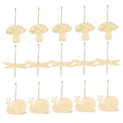 Beatifufu 30 Stück Teiliges Holzscheiben mit Pilz und Libellenmotiven Naturbelassene Holzchips zum Basteln Bemalen und Dekorieren Glatte Oberfläche für DIY Handwerk Vielseitige Holzstücke von Beatifufu