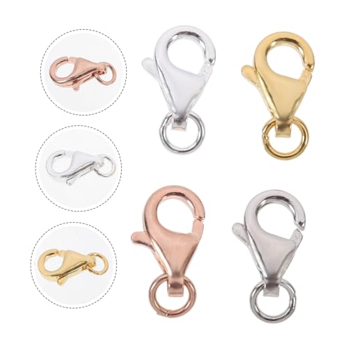 Beatifufu 4 Sätze DIY Schmuckverschlüsse Karabinerverschluss Lobster Clasp für Halsketten Armbänder Basteln Silber Weißgold Gold Roségold mit Binderingen für Schmuckherstellung von Beatifufu