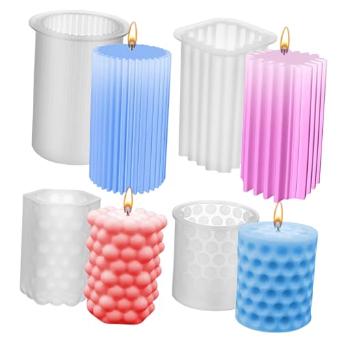 Beatifufu 4 Stk. Silikon Kerzenformen Teilig Wiederverwendbare Gießformen für Diy Stumpenkerzen Geometrische und Bubble Formen Leicht und Robust für Kreative Kerzenherstellung von Beatifufu