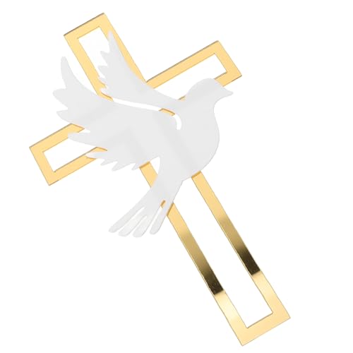 Beatifufu 4 Stück Teiliges Acryl Kreuz Cake Topper mit Taube Taufe Tortendeko für Kommunion und Babyparty Stabile Fein Gearbeitete Tortendekoration für Kuchen und Cupcakes Edle Goldfarbene von Beatifufu