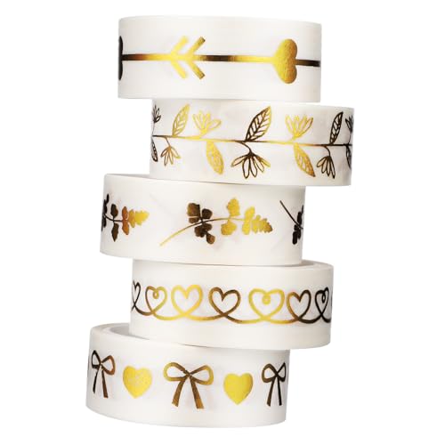 Beatifufu 5 Rollen Folien Klebeband Masking Tape für Scrapbooking Geschenkverpackung DIY Basteln Dekoratives Papierband mit Bronzierter Oberfläche und Reißfestem Material von Beatifufu