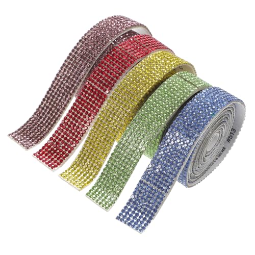 Beatifufu 5 Rollen Selbstklebendes Strassband Glitzernde Klebebänder für DIY Schmuck Dekorationen Zuschneidbar Langlebig Haftet Stoff Leder und Glatten Oberflächen von Beatifufu