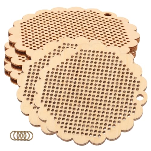 Beatifufu 5 Stück Teiliges Rundes Kreuzstich Holzornament DIY Handgefertigte Holzrohlinge Vielseitig für Anhänger Lesezeichen Halsketten und Bastelprojekte Geeignet von Beatifufu