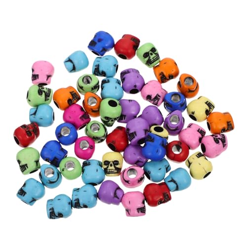 Beatifufu 50 Stück Acryl Schädelperlen Bunte Charms für Halloween Schmuck DIY Armbänder Halsketten Bastelperlen Großes Perlenset zum Selbermachen von Beatifufu