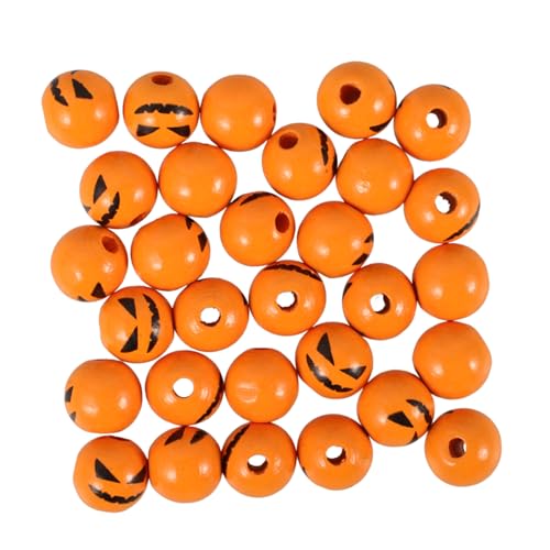 Beatifufu 50 Stück Holzperlen Dekoration DIY Perlen Abstandshalter Totenkopf Natürliche Halloween Herbstperlen Basteln Bunte Charms Zahlen Gruselig Sprühbemalt Ovale Perlen von Beatifufu