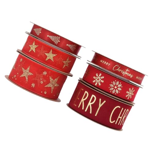 Beatifufu 6 Rollen Rotes Satinband mit Goldfolie und Schneepulver Organza Flexibles Geschenkband für Weihnachtsgeschenke Obstkisten DIY Dekorationen Festliche Schleifen für Winterfeste von Beatifufu