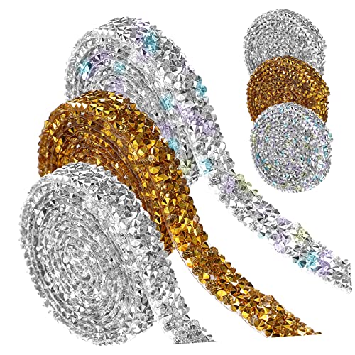 Beatifufu 6 Rollen Selbstklebendes Resin Strassband Breit mit Gold Silber Ab Farbverlauf für DIY Bastelarbeiten Glänzendes Funkelndes Dekorationsband für Schmuck Kleidung Zuhause und Mehr von Beatifufu