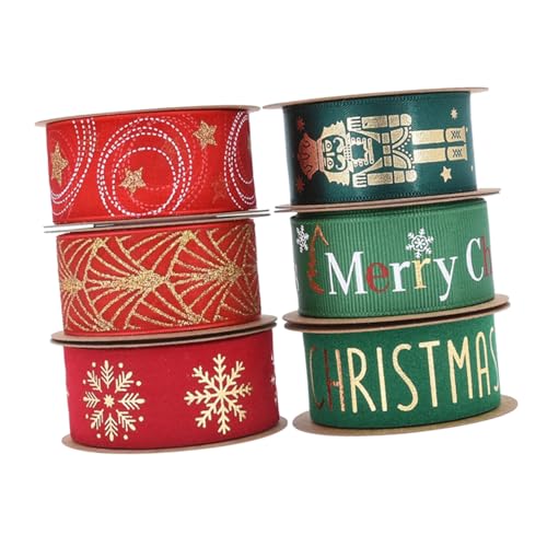 Beatifufu 6 Rollen Weihnachtsband Breit mit Goldener Folienprägung Robustes Geschenkband für Verpackung Bastelarbeiten Festliche Deko und DIY Weihnachtskränze Schleifen und von Beatifufu