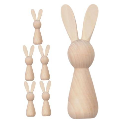 Beatifufu 6 Stück Teiliges Unbemalte Holzhasen Figuren Diy Basteln Osterdeko Vielseitige Tisch und Gartendekoration Stabile Holz Kaninchen für Kreative Gestaltung von Beatifufu