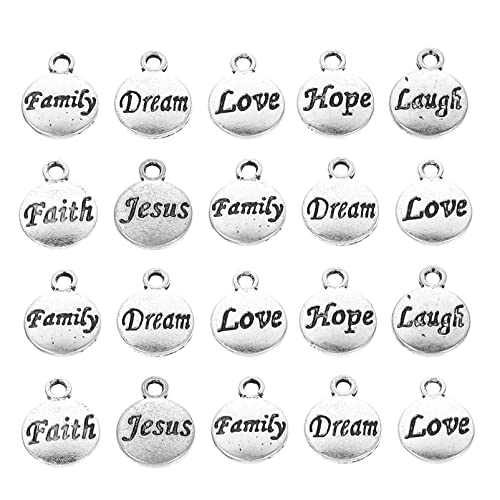 Beatifufu 60 Stück Buchstaben Anhänger Legierung DIY Schmuckzubehör für Armbänder und Ohrringe Verschiedenen Designs Laugh Faith Dream von Beatifufu