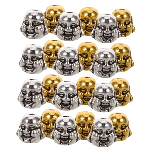 Beatifufu 60 Stück Tibetische Buddha Kopf Spacer Perlen Antik Gold und Silber Ethnische Mala Schmuckzwischenteile Legierung Schmuckzubehör für Armband Halsketten Herstellung von Beatifufu