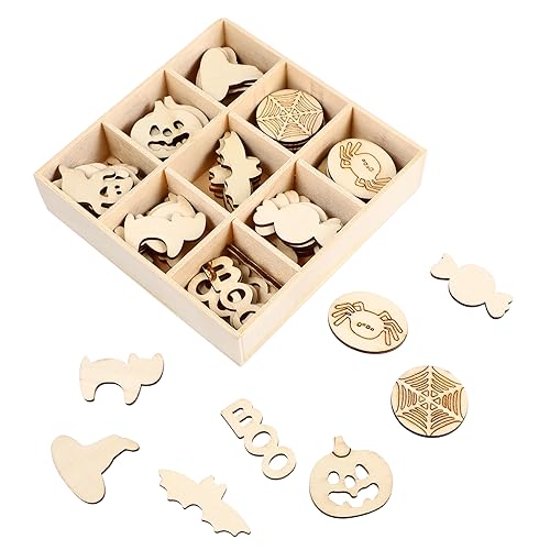 Beatifufu 72 Stück Teiliges Halloween Holzdekorations mit Vielseitigen DIY Holzstücken Poliert Kratzfest Spinnen Kürbis Designs für Basteln Partydeko und Kreative Handwerksprojekte von Beatifufu