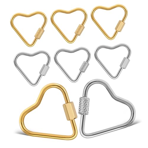 Beatifufu 8 Stück Teiliges Karabiner Herzform Kleine Schraubkarabiner Robust und Leicht Vielseitig für Schlüsselanhänger Schmuckherstellung DIY und Taschenzubehör Stahlfarben Goldfarben von Beatifufu
