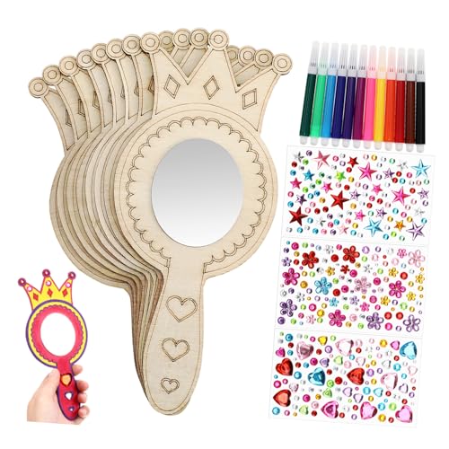 Beatifufu Bastelset Holzspiegel Krone Teilig mit Wasserfarben und Stickerbögen für Kinderhandspiegel DIY Kreativset zum Bemalen und Verzieren für Kindergeburtstag und Mädchen Beatifufu Bastelset Holzspiegel Krone Teilig mit Wasserfarben und Stickerbögen für Kinderhandspiegel DIY Kreativset zum Bemalen und Verzieren für Kindergeburtstag und Mädchen von Beatifufu
