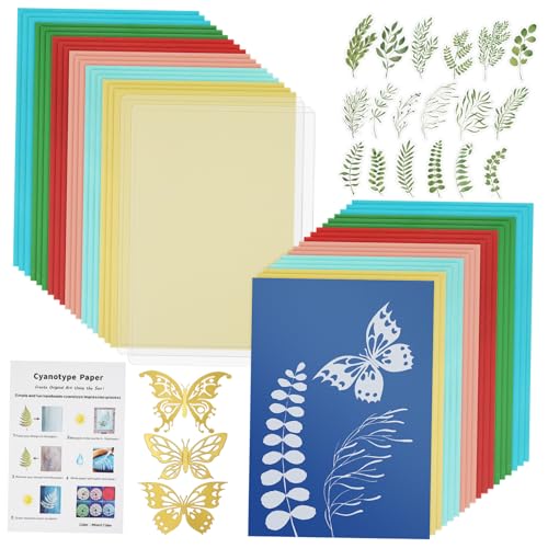 Beatifufu Cyanotypie Papier Handgemachtes Naturdruckpapier mit Farbstoff Cyanotypie Clips DIY Bastelset für Sonnendruck Kunstprojekte mit Hochwertigem von Beatifufu