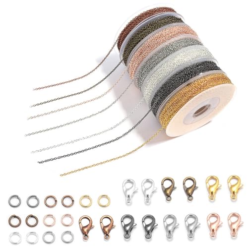 Beatifufu DIY Schmuckkette Eisen Kreuzkette mit Karabinerverschlüssen und Einzelringen Galvanisiert Langlebig Vielseitig für Halsketten Armbänder Basteln und Reparatur von Beatifufu