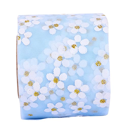 Beatifufu Handgefertigtes DIY Gazeband mit Kleinem Pflaumenblüten Motiv Himmelblau Leichtes Strapazierfähiges Band für Haarschmuck Kleidung Geschenkdekoration von Beatifufu