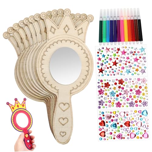 Beatifufu Handspiegel Holz Bastelset für Aquarellstiften und Strassaufklebern Leere DIY Spiegel zum Bemalen Kreative Geschenkidee für Mädchen Kindergeburtstag von Beatifufu