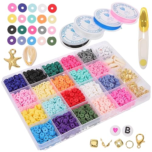Beatifufu Polymer Clay Perlen Farben mit Elastischem Faden Langlebige DIY Armband Bastelset für Erwachsene Freundschaftsarmband Schmuck Zubehör Vielseitig für Halskette Ohrringe von Beatifufu