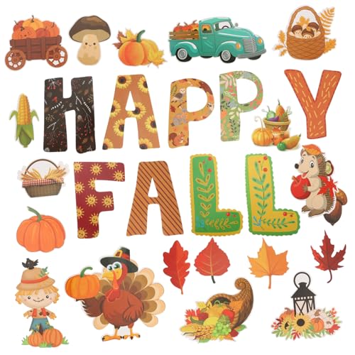 Beatifufu Thanksgiving Bastelmaterial DIY Papier Ausschneide Dekoration mit Bunten Herbstlichen Motiv für Klassenzimmer und Party Pinnwand Feuerhahn Thema von Beatifufu
